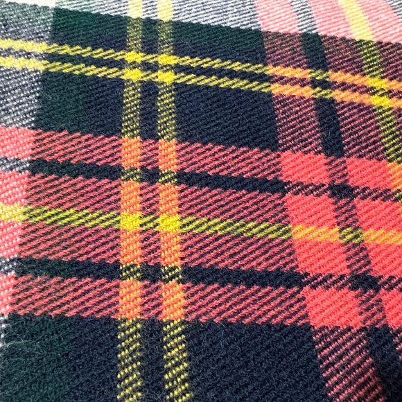 NWT J. Crew Factory plaid off white pink navy green yellow plaid fringe scarf - Picture 4 of 9